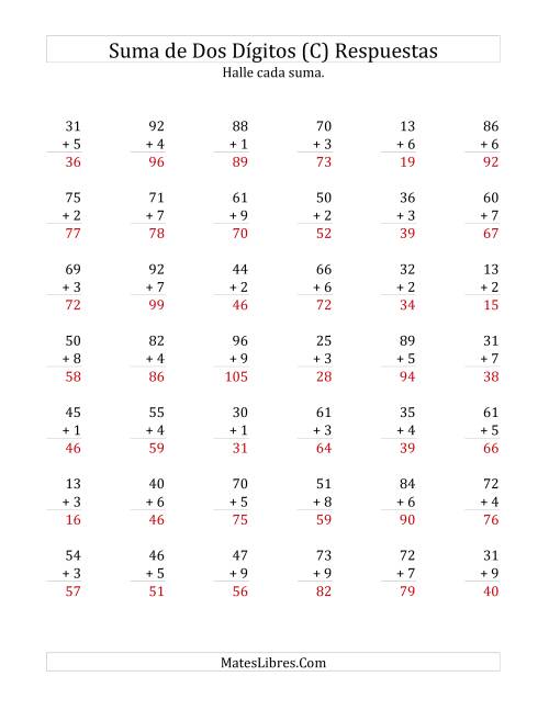 La hoja de ejercicios de Suma de Dos Dígitos más Un Dígito con alguna Reagrupación (C) Página 2