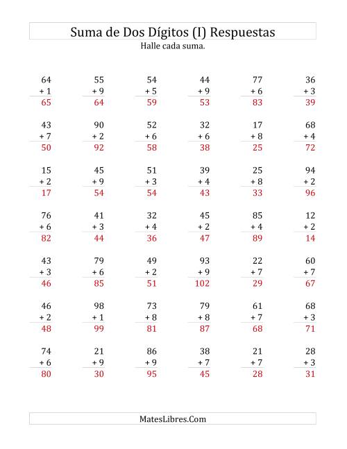 La hoja de ejercicios de Suma de Dos Dígitos más Un Dígito con alguna Reagrupación (I) Página 2