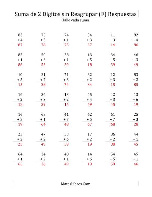 La hoja de ejercicios de Suma de Dos Dígitos más Un Dígito sin Reagrupación (F) Página 2
