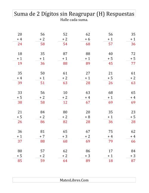 La hoja de ejercicios de Suma de Dos Dígitos más Un Dígito sin Reagrupación (H) Página 2