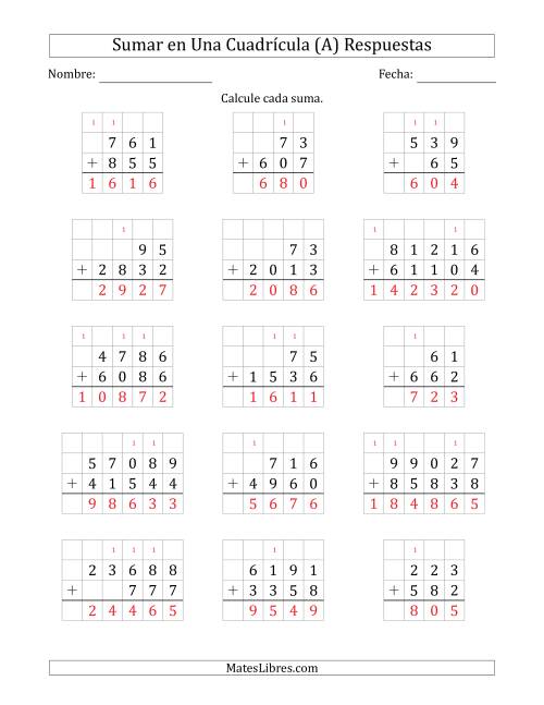La hoja de ejercicios de Sumar Dos Números de Varios Dígitos en Una Cuadrícula (A) Página 2