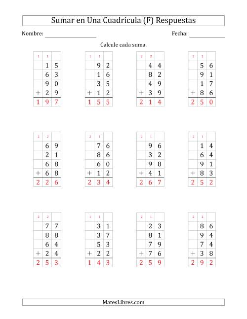 La hoja de ejercicios de Sumar Cuatro Números de Dos Dígitos en Una Cuadrícula (F) Página 2
