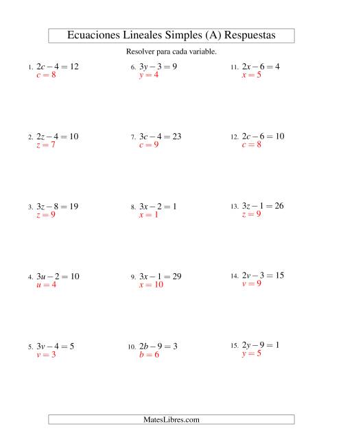 La hoja de ejercicios de Resolver Ecuaciones Lineales de la Forma ax - b = c sin Valores Negativos (A) Página 2