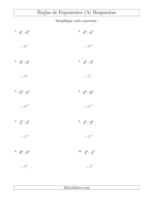 La hoja de ejercicios de Multiplicar Exponentes (Todos Positivos) (A) Página 2