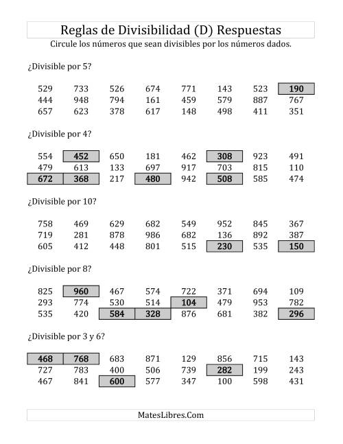 La hoja de ejercicios de Reglas de Divisibilidad por Números de 2 a 10 (D) Página 2