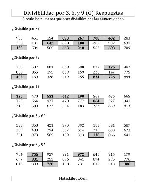 La hoja de ejercicios de Reglas de Divisibilidad por 3, 6 y 9 (G) Página 2