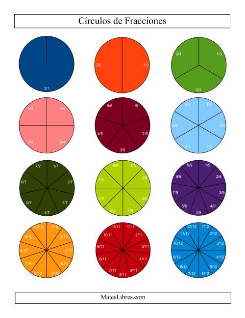 La hoja de ejercicios de Círculos de Colores de Fracciones con Etiquetas (Pequeño) (D)