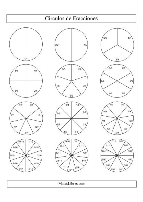 La hoja de ejercicios de Círculos en Blanco y Negro de Fracciones con Etiquetas (Pequeño) (F)
