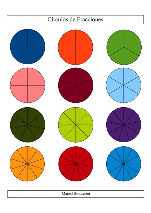 La hoja de ejercicios de Círculos de Colores de Fracciones sin Etiquetas (Pequeño) (F)
