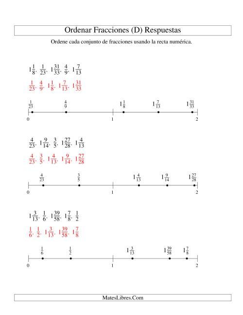 La hoja de ejercicios de Ordenar Fracciones en una Recta Numérica, Denominadores Hasta 60 (D) Página 2