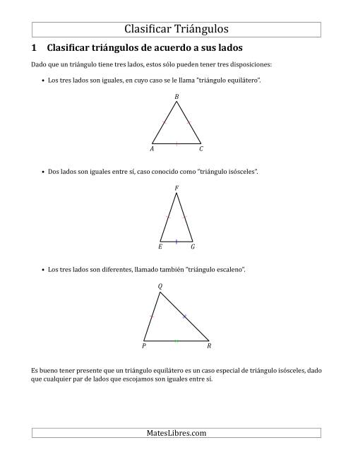 La hoja de ejercicios de Cómo Identificar Triángulos de Acuerdo a sus Lados y a sus Ángulos Internos