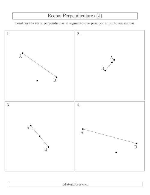 La hoja de ejercicios de Construir Líneas Perpendiculares a Través de Puntos fuera del Segmento con Diferentes Ángulos (J)