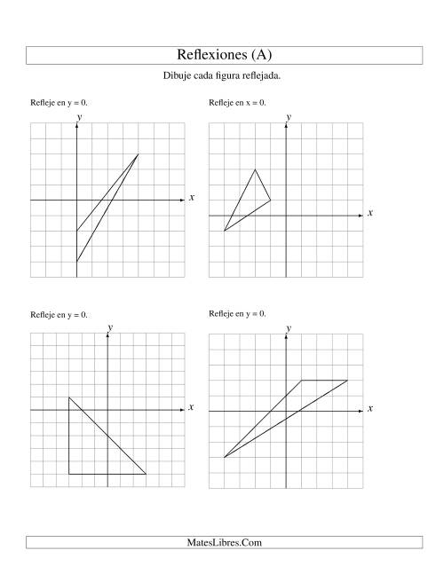 La hoja de ejercicios de Reflexión de 3 Vértices Sobre el Eje x ó y (A)