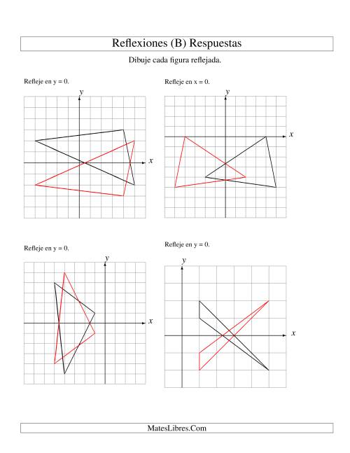 La hoja de ejercicios de Reflexión de 3 Vértices Sobre el Eje x ó y (B) Página 2