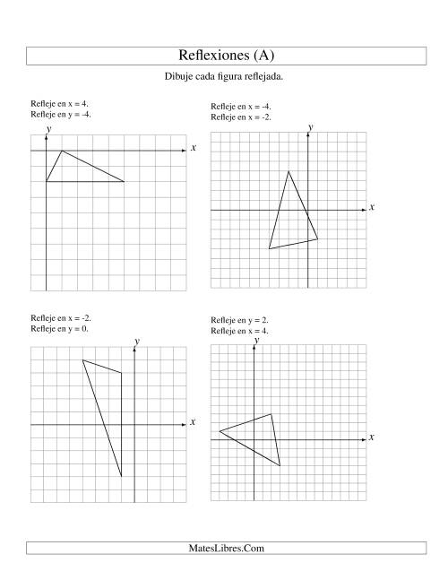 La hoja de ejercicios de Reflexión en Dos Pasos de 3 Vértices Sobre Varios Ejes (A)