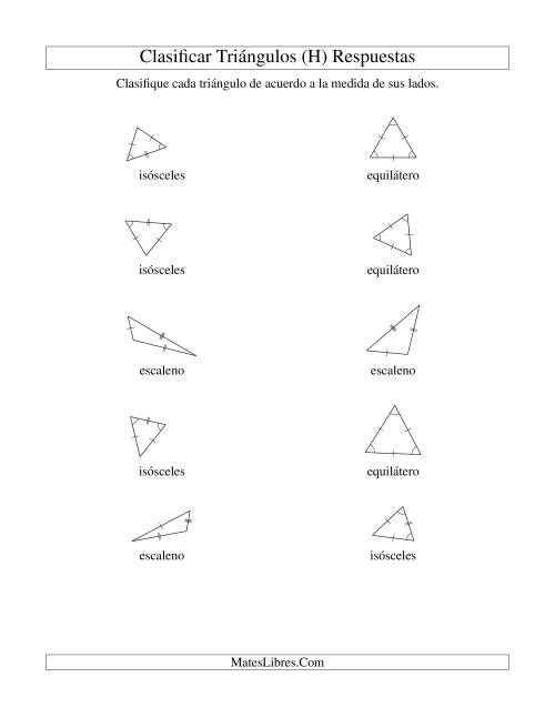 La hoja de ejercicios de Identificar Triángulos de Acuerdo a sus Lados (H) Página 2