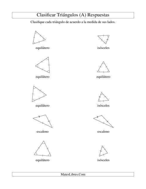 La hoja de ejercicios de Identificar Triángulos de Acuerdo a sus Lados (Todas) Página 2