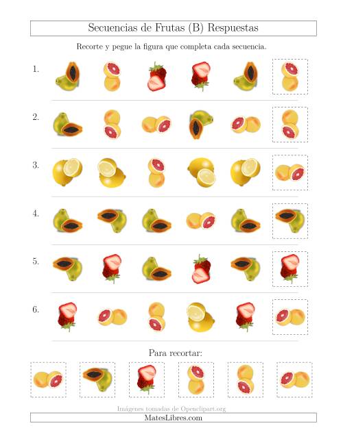La hoja de ejercicios de Secuencias de Imágenes de Frutas Cambiando los Atributos Forma y Rotación (B) Página 2