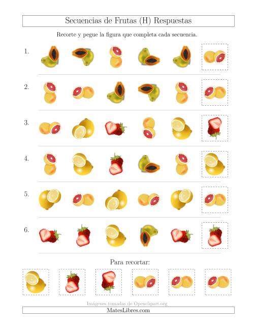 La hoja de ejercicios de Secuencias de Imágenes de Frutas Cambiando los Atributos Forma y Rotación (H) Página 2