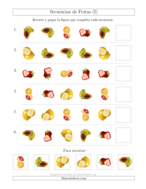 La hoja de ejercicios de Secuencias de Imágenes de Frutas Cambiando los Atributos Forma y Rotación (I)