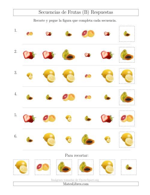 La hoja de ejercicios de Secuencias de Imágenes de Frutas Cambiando los Atributos Forma y Tamaño (B) Página 2