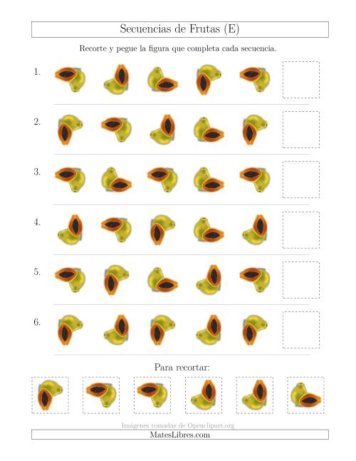 La hoja de ejercicios de Secuencias de Imágenes de Frutas Cambiando el Atributo Rotación (E)