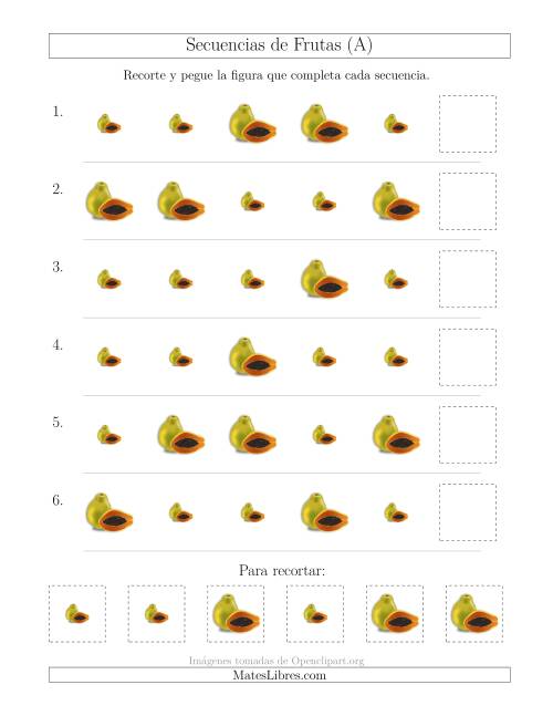 La hoja de ejercicios de Secuencias de Imágenes de Frutas Cambiando el Atributo Tamaño (Todas)