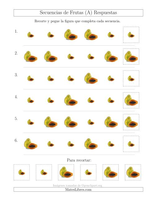La hoja de ejercicios de Secuencias de Imágenes de Frutas Cambiando el Atributo Tamaño (Todas) Página 2