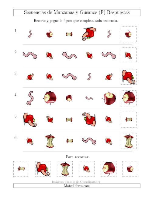 La hoja de ejercicios de Secuencias de Imágenes de Manzanas y Gusanos Cambiando los Atributos Forma, Tamaño y Rotación (F) Página 2