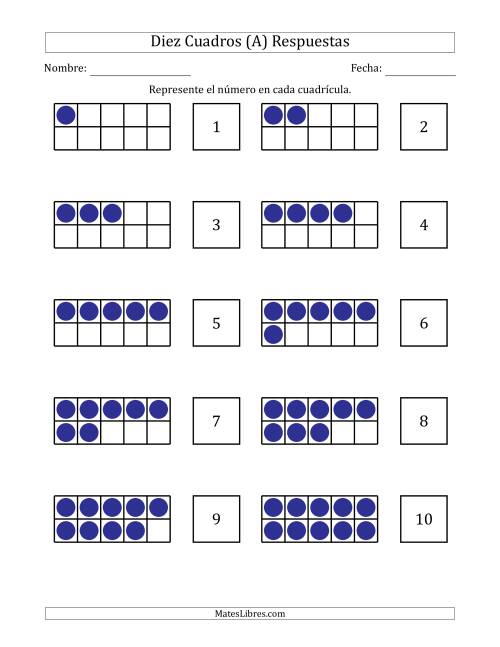 La hoja de ejercicios de Completar Diez Cuadros en Blanco con los Números en Orden Creciente Página 2