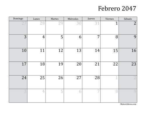 La hoja de ejercicios de Calendario Mensual de 2047 (2047) Página 2