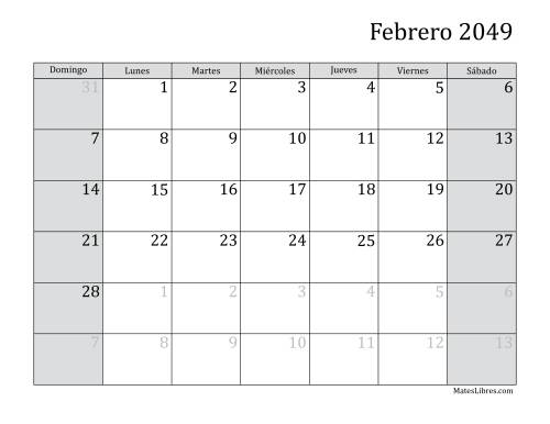 La hoja de ejercicios de Calendario Mensual de 2049 (2049) Página 2