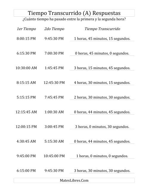 La hoja de ejercicios de Medir Tiempo Transcurrido, Hasta 5 Horas en Intervalos de 15 Minutos y 15 Segundos (A) Página 2