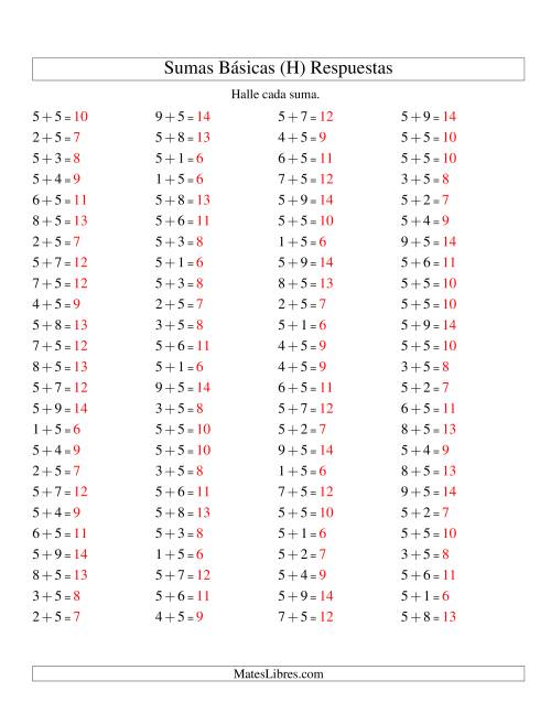 La hoja de ejercicios de Sumas Simples Más 5 (H) Página 2