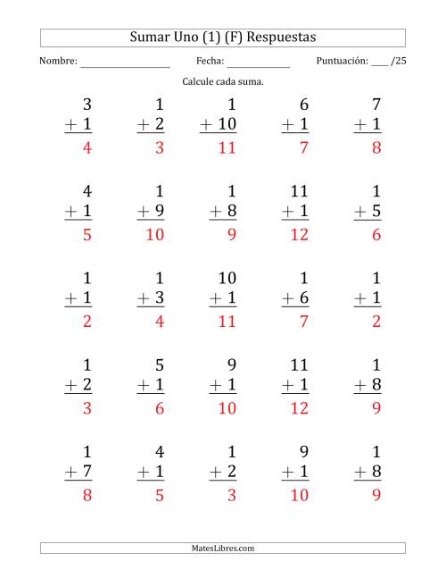 La hoja de ejercicios de Sumar Uno (1) con Adendos de 1 a 11 (25 Preguntas) (F) Página 2
