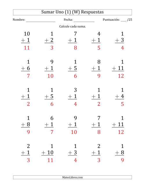 La hoja de ejercicios de Sumar Uno (1) con Adendos de 1 a 11 (25 Preguntas) (W) Página 2