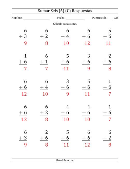 La hoja de ejercicios de Sumar Seis (6) con Adendos de 1 a 6 (25 Preguntas) (C) Página 2