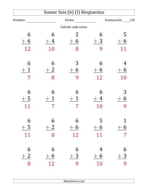 La hoja de ejercicios de Sumar Seis (6) con Adendos de 1 a 6 (25 Preguntas) (I) Página 2
