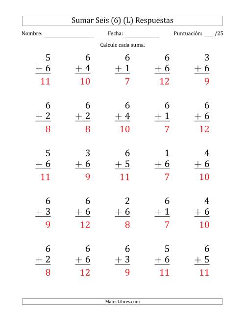 La hoja de ejercicios de Sumar Seis (6) con Adendos de 1 a 6 (25 Preguntas) (L) Página 2