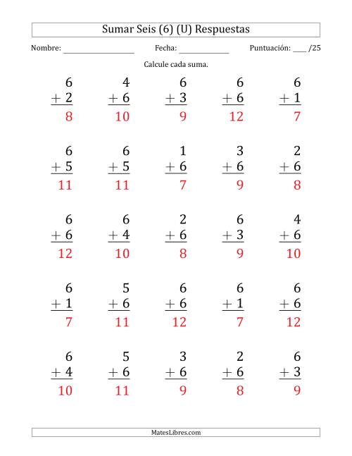 La hoja de ejercicios de Sumar Seis (6) con Adendos de 1 a 6 (25 Preguntas) (U) Página 2