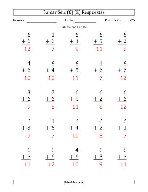 La hoja de ejercicios de Sumar Seis (6) con Adendos de 1 a 6 (25 Preguntas) (Z) Página 2