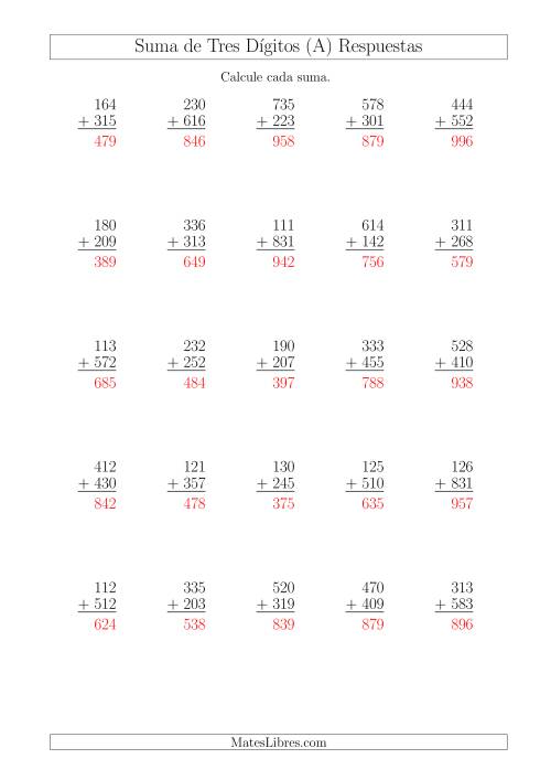 La hoja de ejercicios de Suma de Tres Dígitos más Tres Dígitos sin Acarreo (Todas) Página 2