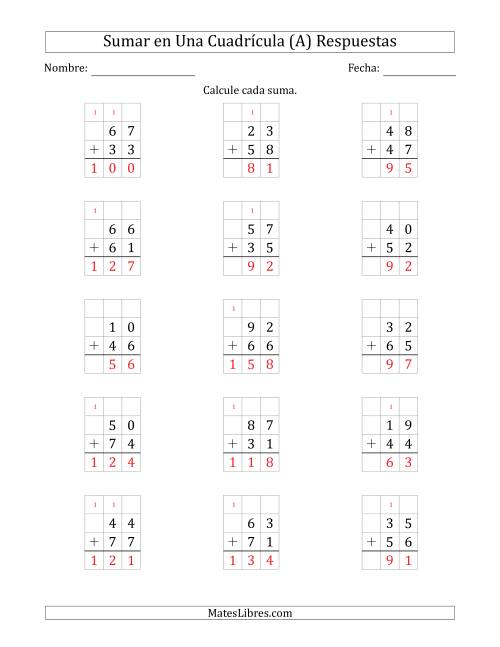 La hoja de ejercicios de Sumar Un Número de Dos Dígitos y Un Número de Dos Dígitos en Una Cuadrícula (A) Página 2