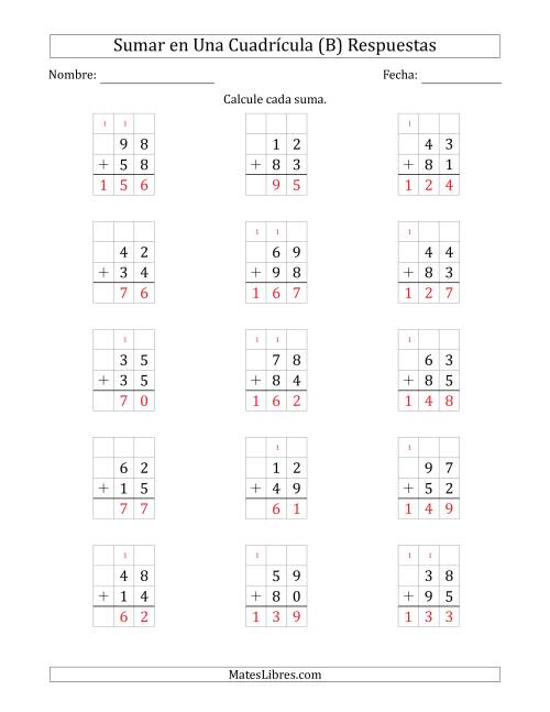 La hoja de ejercicios de Sumar Un Número de Dos Dígitos y Un Número de Dos Dígitos en Una Cuadrícula (B) Página 2
