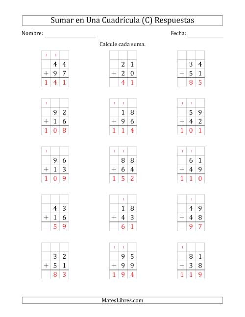 La hoja de ejercicios de Sumar Un Número de Dos Dígitos y Un Número de Dos Dígitos en Una Cuadrícula (C) Página 2