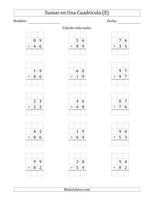 La hoja de ejercicios de Sumar Un Número de Dos Dígitos y Un Número de Dos Dígitos en Una Cuadrícula (E)