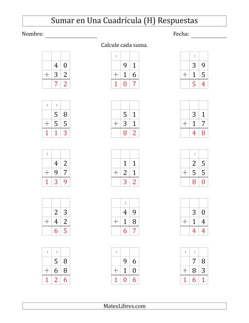 La hoja de ejercicios de Sumar Un Número de Dos Dígitos y Un Número de Dos Dígitos en Una Cuadrícula (H) Página 2