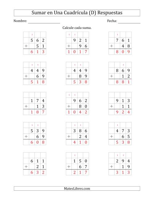 La hoja de ejercicios de Sumar Un Número de Tres Dígitos y Un Número de Dos Dígitos en Una Cuadrícula (D) Página 2
