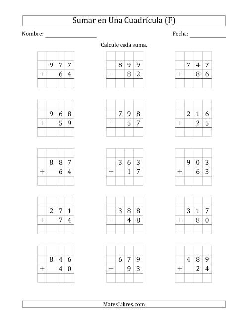 La hoja de ejercicios de Sumar Un Número de Tres Dígitos y Un Número de Dos Dígitos en Una Cuadrícula (F)