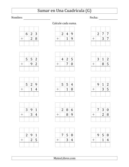 La hoja de ejercicios de Sumar Un Número de Tres Dígitos y Un Número de Dos Dígitos en Una Cuadrícula (G)